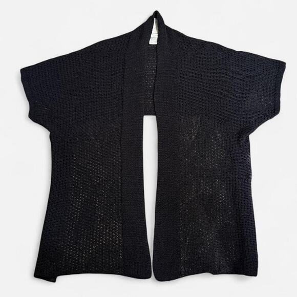 Chico's Black Open Knit Crochet Open Front Cascading Cardigan w Cropped Back - Picture 6 of 8